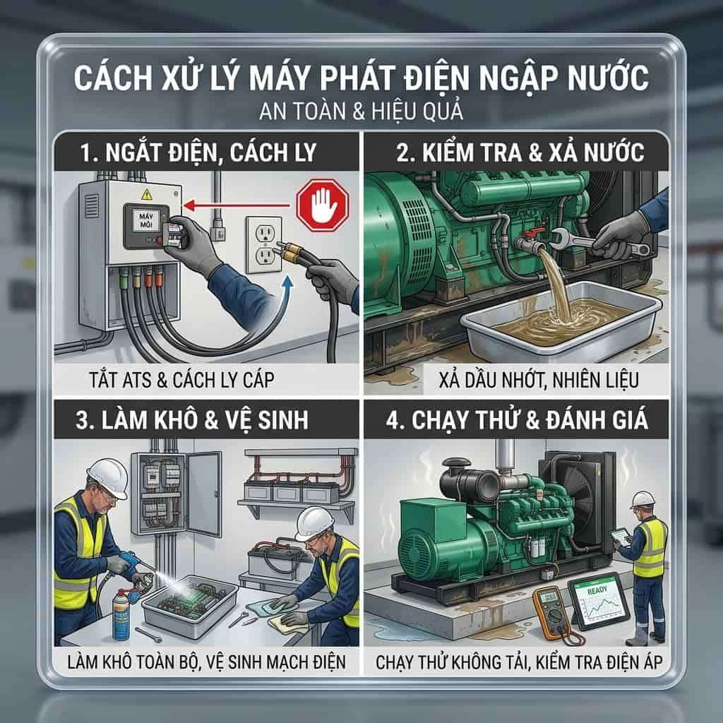 Cách Xử Lý Máy Phát Điện Ngập Nước An Toàn, Hiệu Quả Nhất