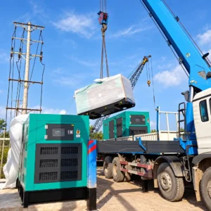 Cẩu hạ tổ máy phát điện Yuchai 500kVA tại dự án Phú Quốc